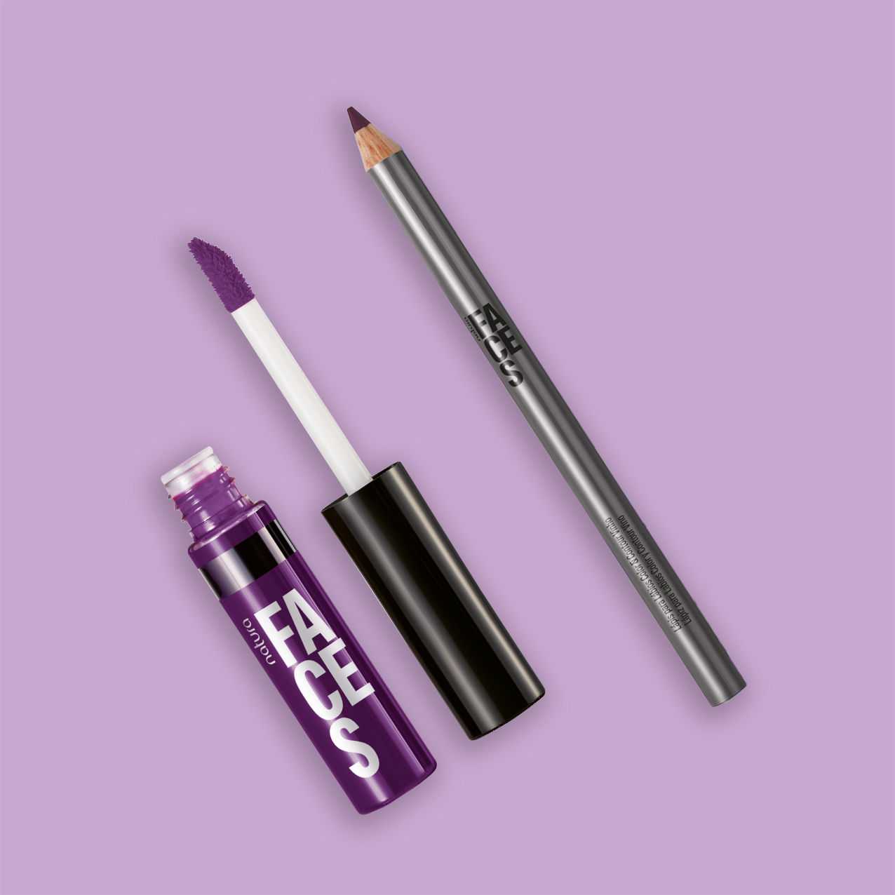 Kit Faces Lápis Labial Vinho e Lip Tint Roxo Go (2 produtos)