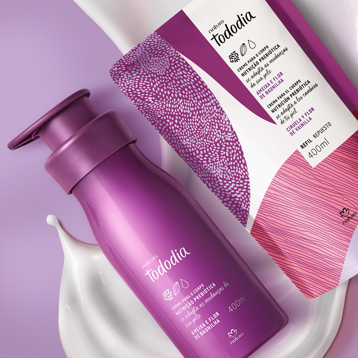 Kit Creme Desodorante Nutritivo para o Corpo Tododia Ameixa e Flor de Baunilha com Refil