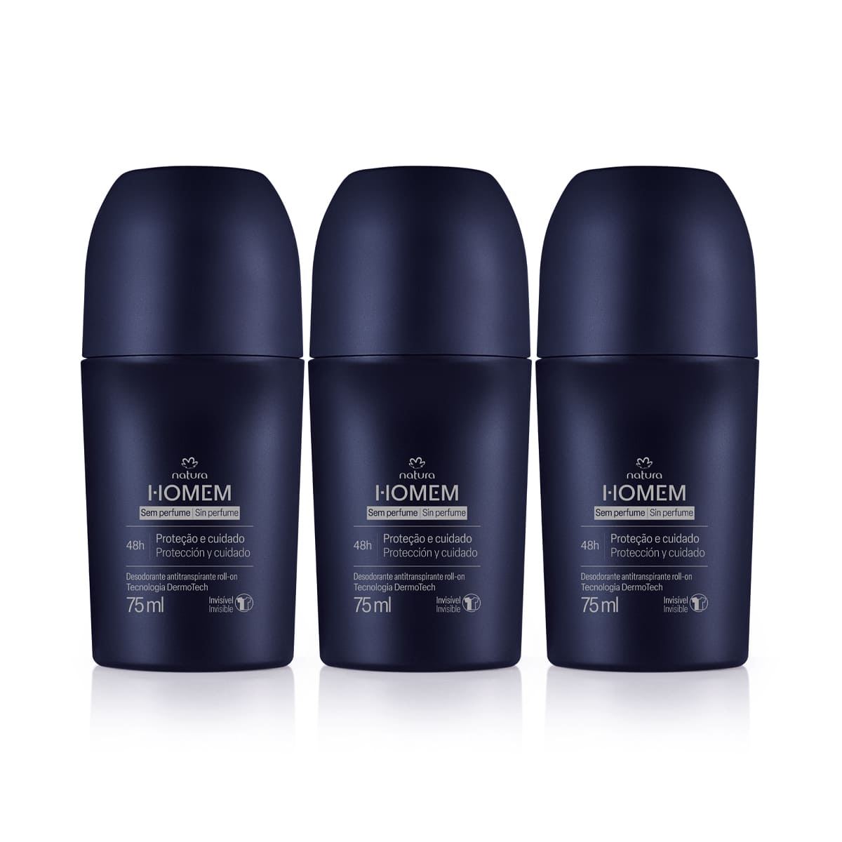 Kit Desodorante Antitranspirante Roll-On Natura Homem Sem Perfume (3 unidades)