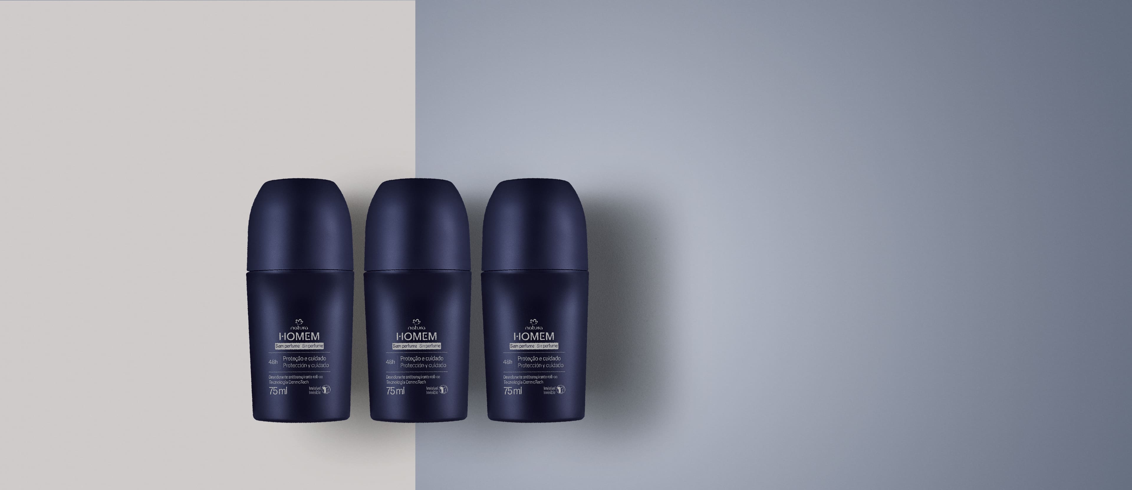 Kit Desodorante Antitranspirante Roll-On Natura Homem Sem Perfume (3 unidades)