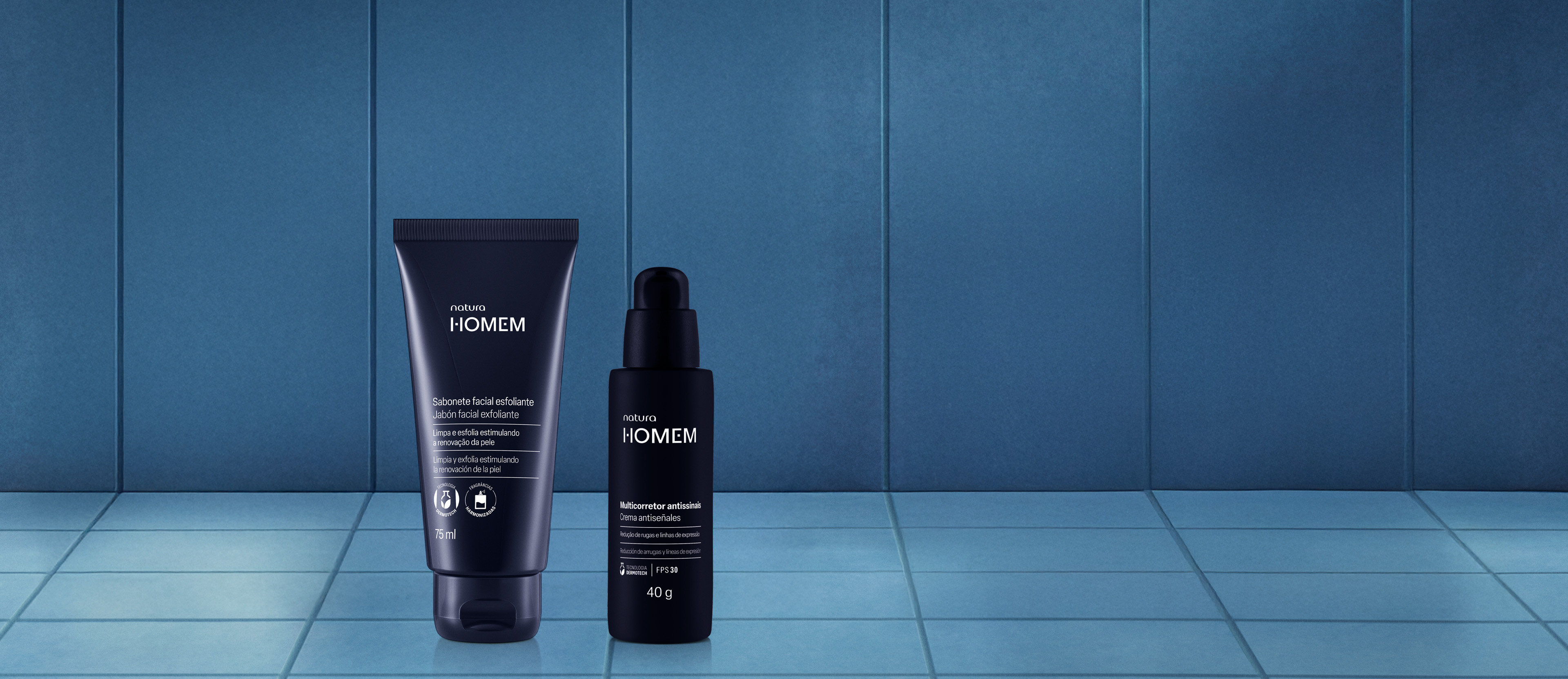 Kit Jabón Facial Exfoliante y Multicorrector Antiseñales Natura Homem