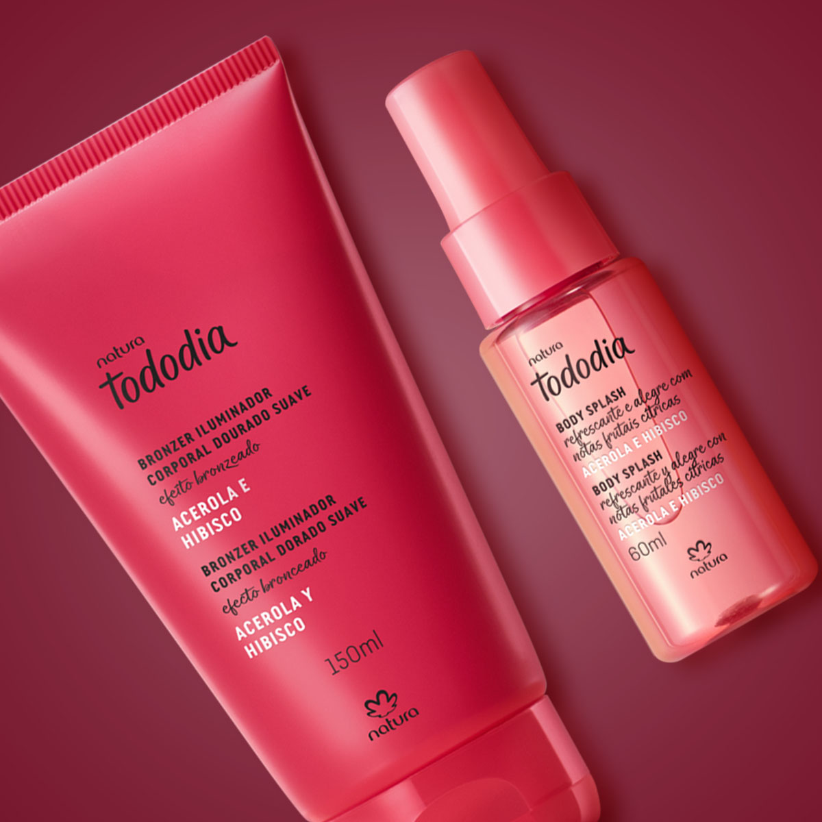 Kit Tododia Iluminador Corporal Dorado y Body Splash Acerola y Hibisco