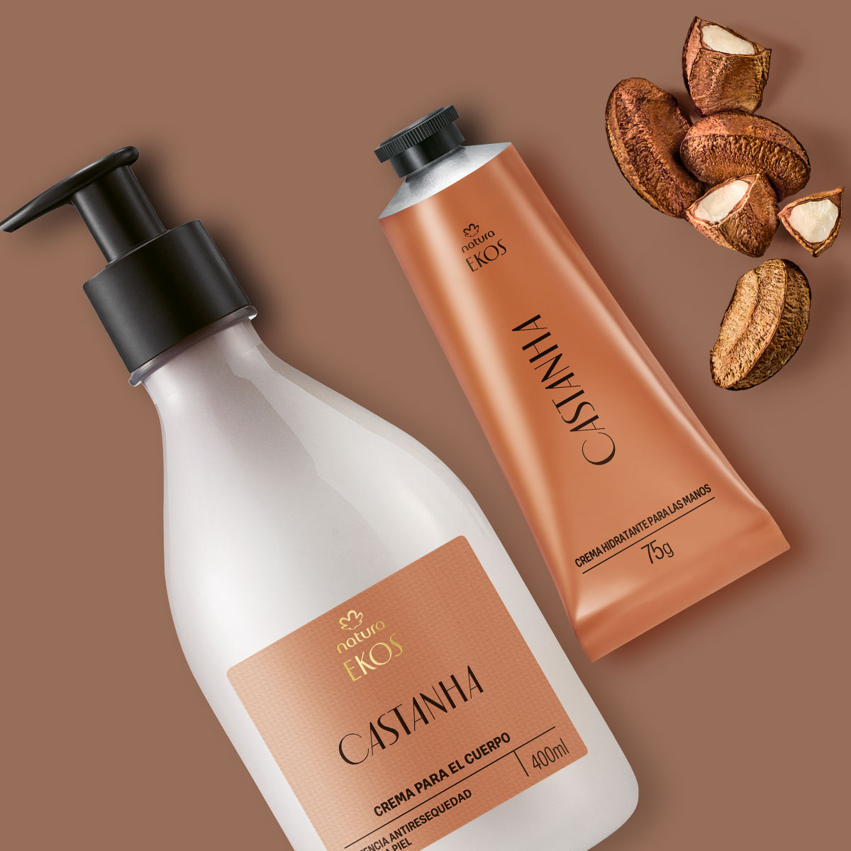 Kit Crema para el Cuerpo y Manos Ekos Castaña