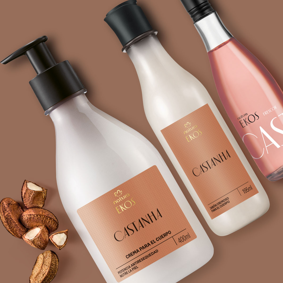 Kit Hidratante, Frescura y Jabón Líquido Ekos Castaña