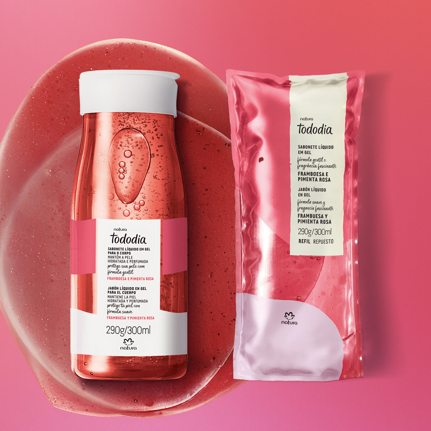Kit Jabón Líquido con Repuesto Tododia Frambuesa y Pimienta Rosa