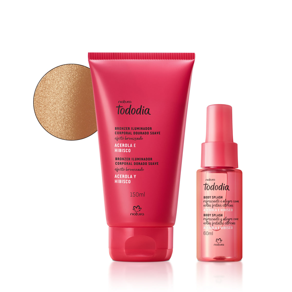 Kit Tododia Iluminador Corporal Dorado y Body Splash Acerola y Hibisco