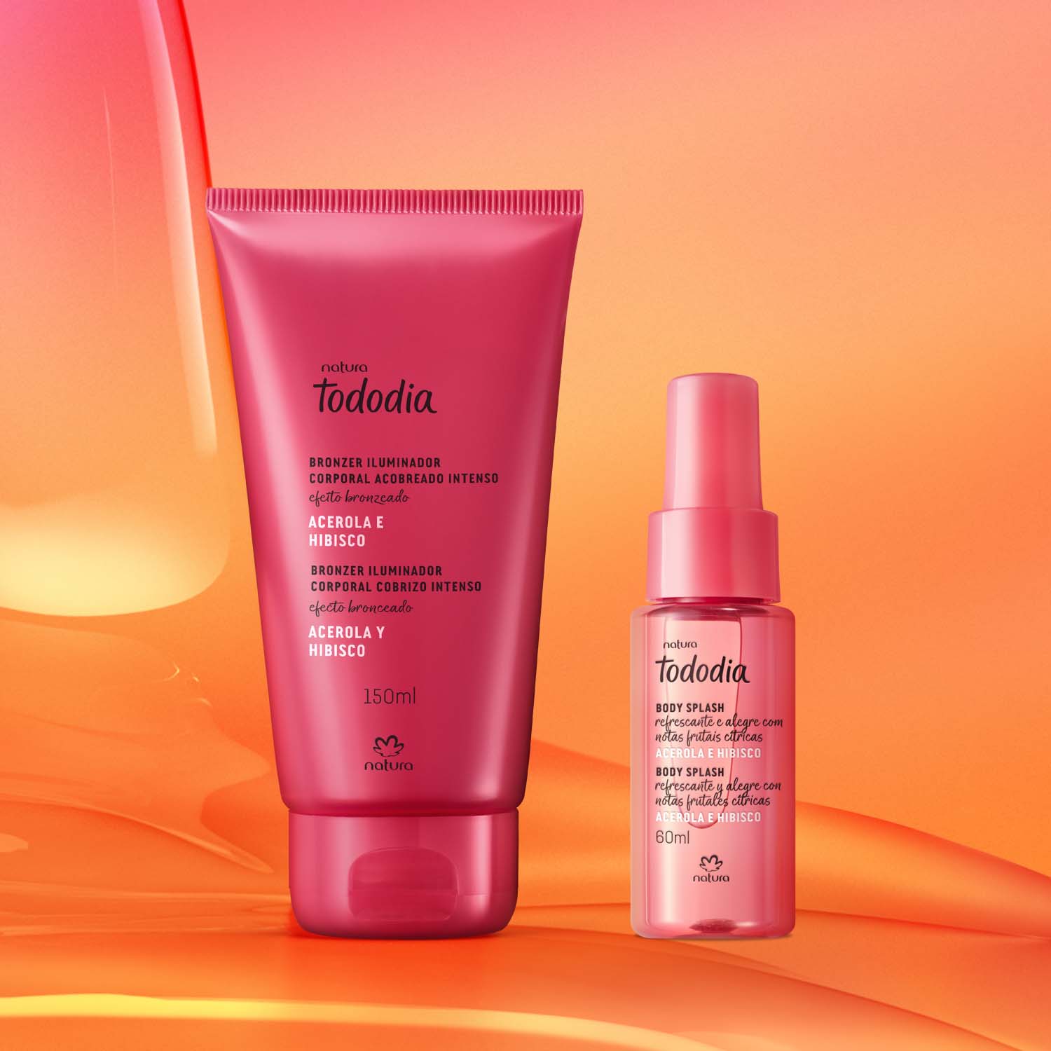 Kit Tododia Iluminador Corporal Cobrizo y Body Splash Acerola y Hibisco