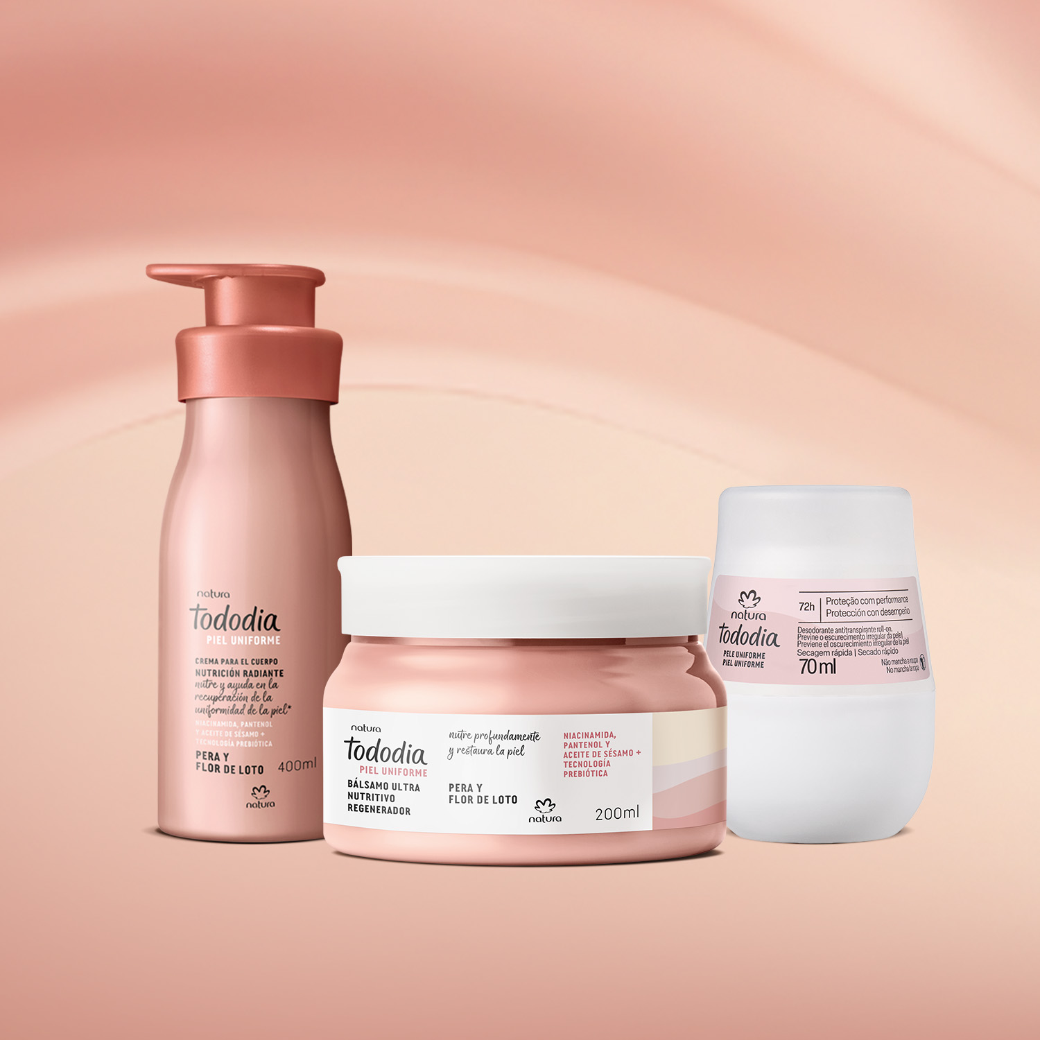 Kit Crema Corporal, Desodorante y Bálsamo Tododia Piel Uniforme Pera y Flor de Loto