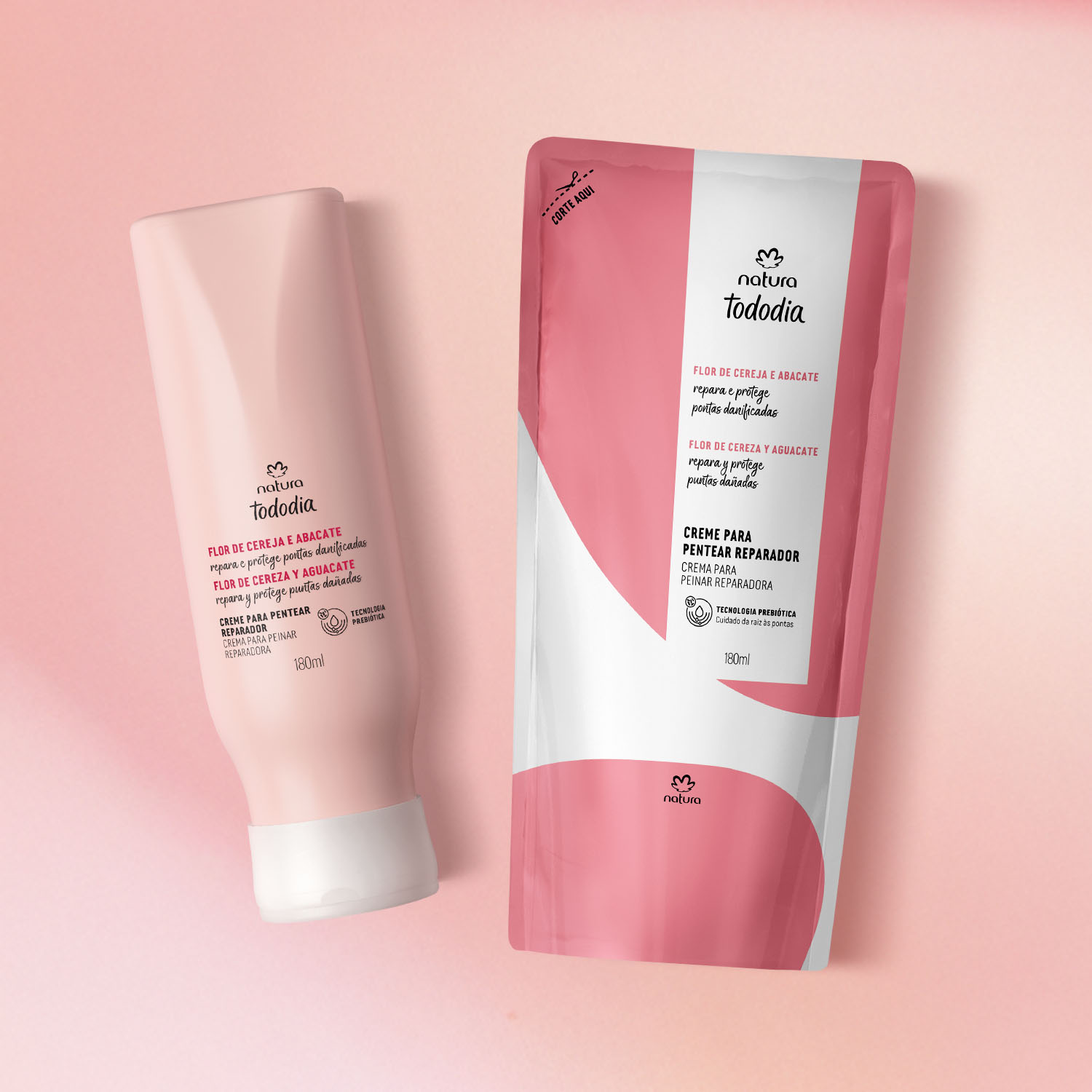 Kit Crema para Peinar de Reparación con Repuesto Tododia Flor de Cereza y Palta