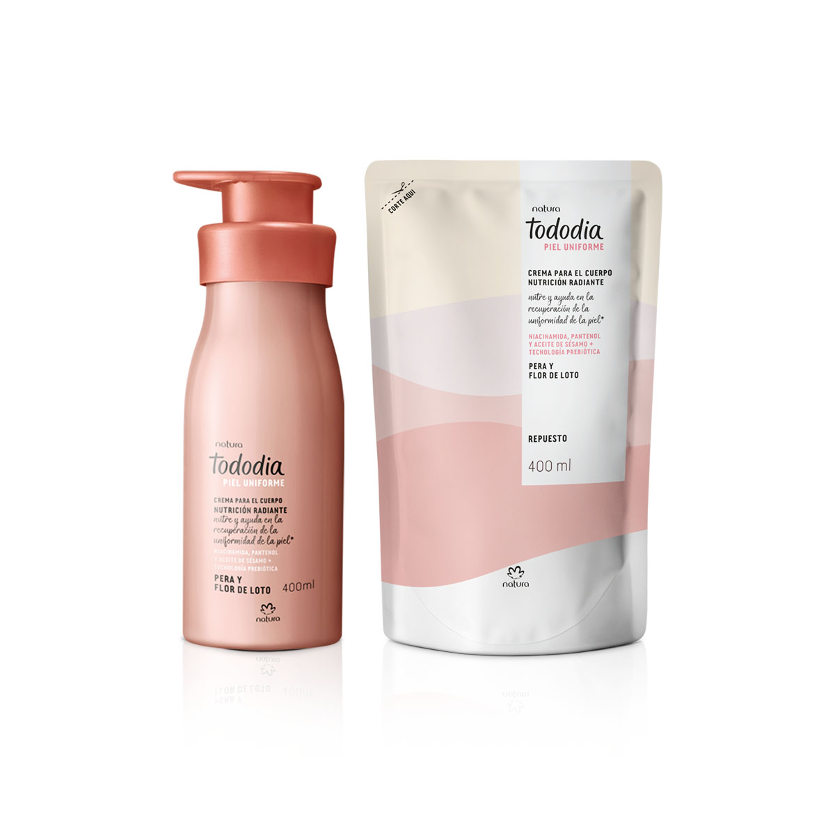 Kit Crema Corporal y Repuesto Tododia Piel Uniforme Pera y Flor de Loto