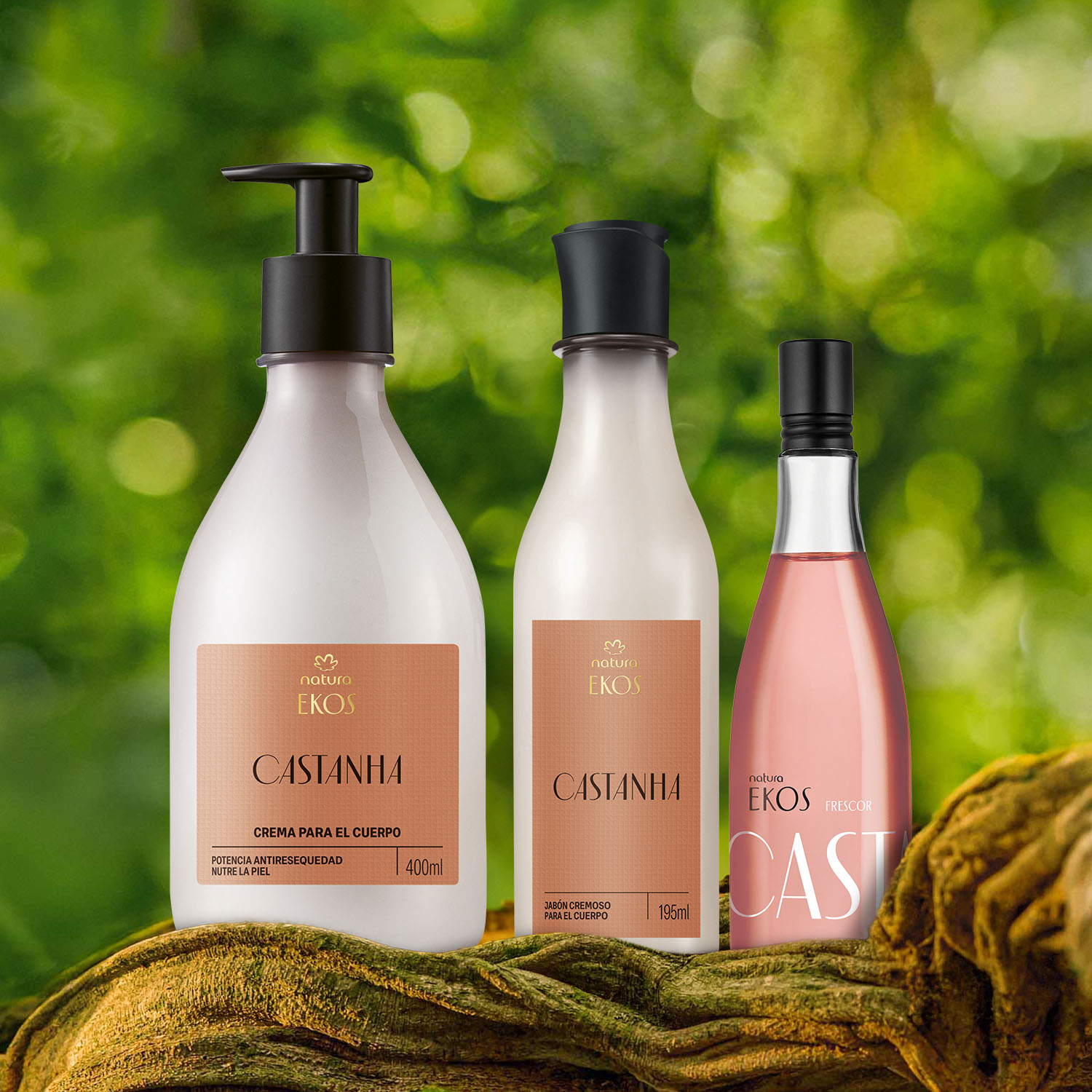 Kit Hidratante, Frescura y Jabón Líquido Ekos Castaña