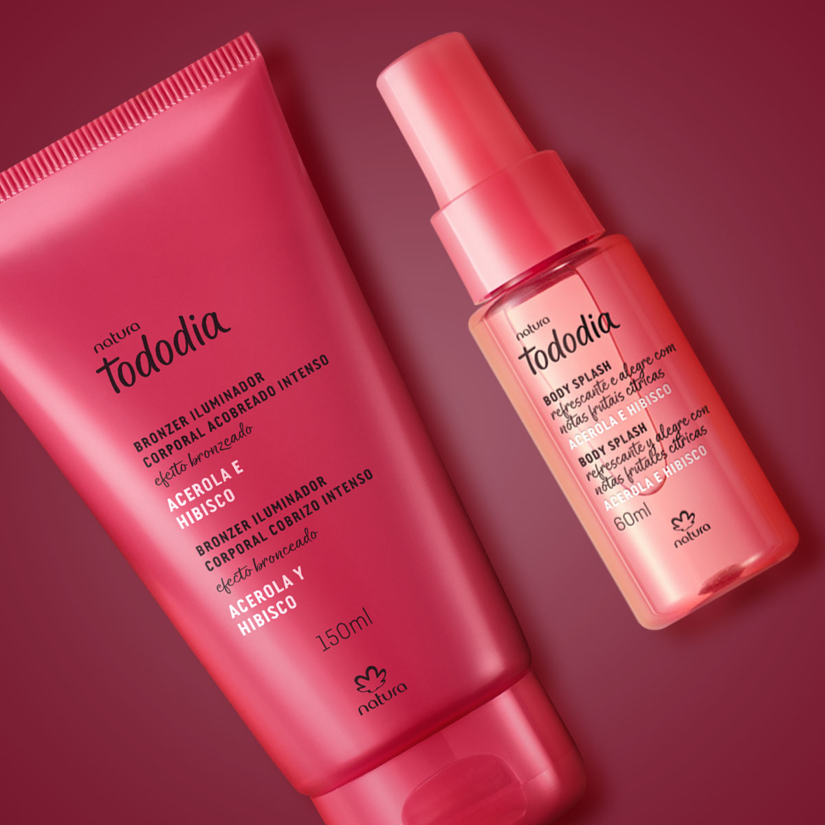Kit Tododia Iluminador Corporal Cobrizo y Body Splash Acerola y Hibisco