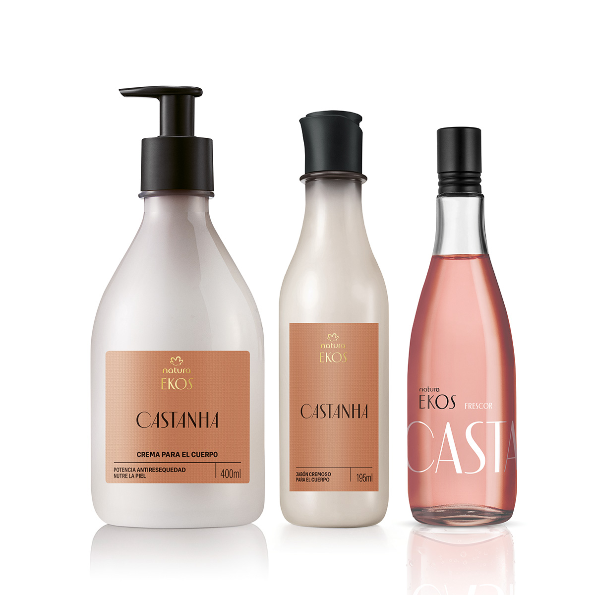 Kit Hidratante, Frescura y Jabón Líquido Ekos Castaña