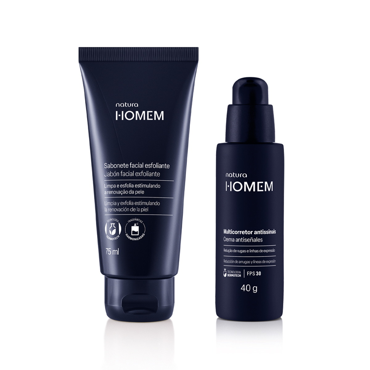 Kit Jabón Facial Exfoliante y Multicorrector Antiseñales Natura Homem