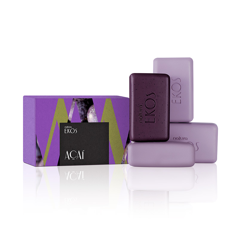 Jabón en barra puro vegetal Ekos Açaí - 4 unidades de 100 g c/u (3 cremosos y 1 exfoliante)