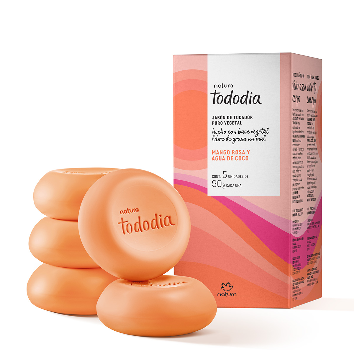 Jabones en Barra Puro Vegetal Tododia Mango Rosa y Agua de Coco 5 unidades de 90 g c/u