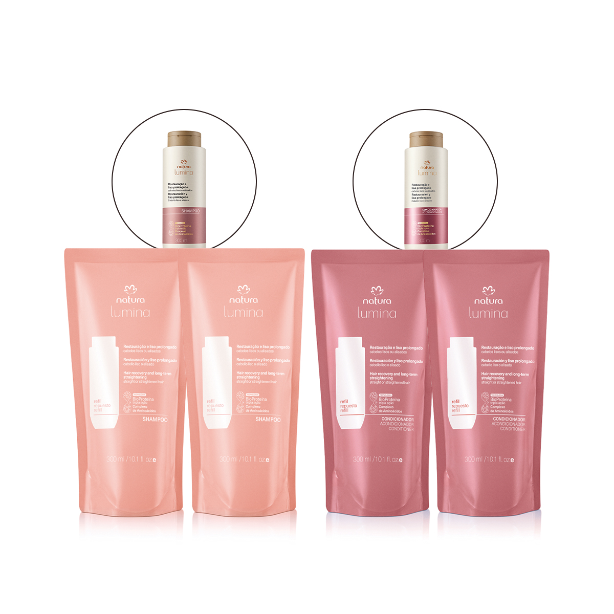 Kit Repuesto Shampoo y Acondicionador Lumina Restauración y Liso Prolongado
  