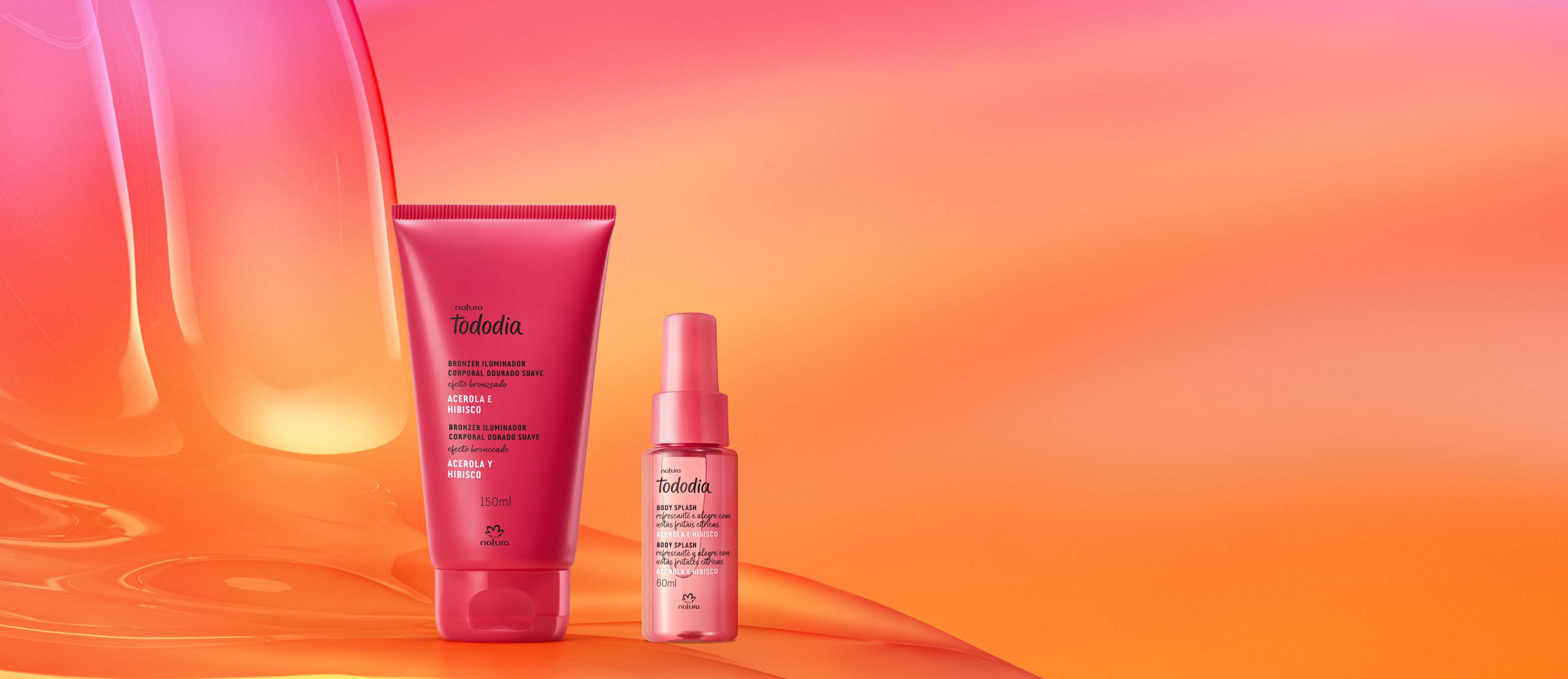 Kit Tododia Iluminador Corporal Dorado y Body Splash Acerola y Hibisco