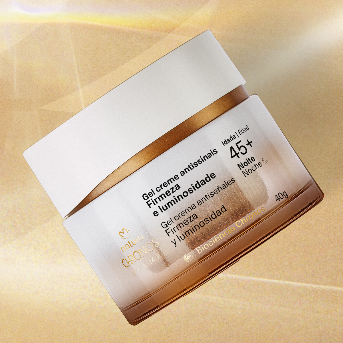 Gel crema antiseñales​ firmeza y luminosidad 45+ noche Chronos Derma