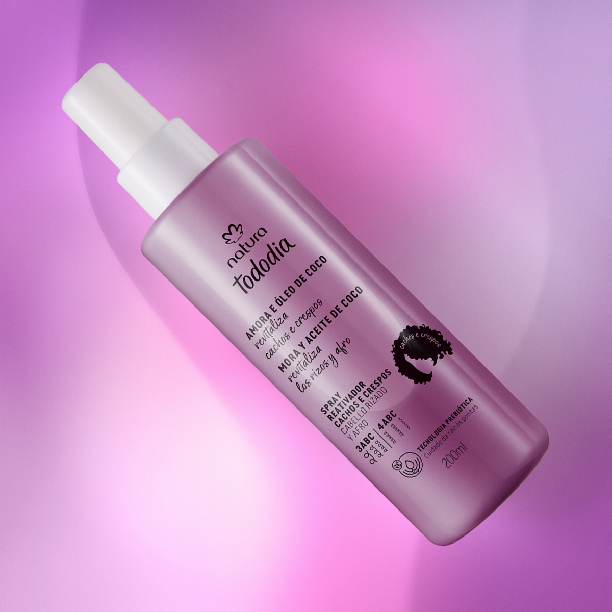 Spray reactivador de rizos y afros Tododia mora y aceite de coco