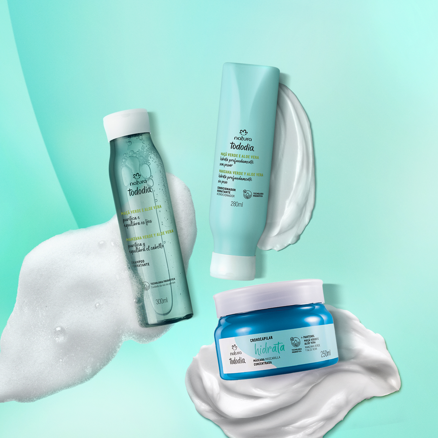 Kit Shampoo, Acondicionador y Mascarilla Tododia Manzana Verde y Aloe Vera