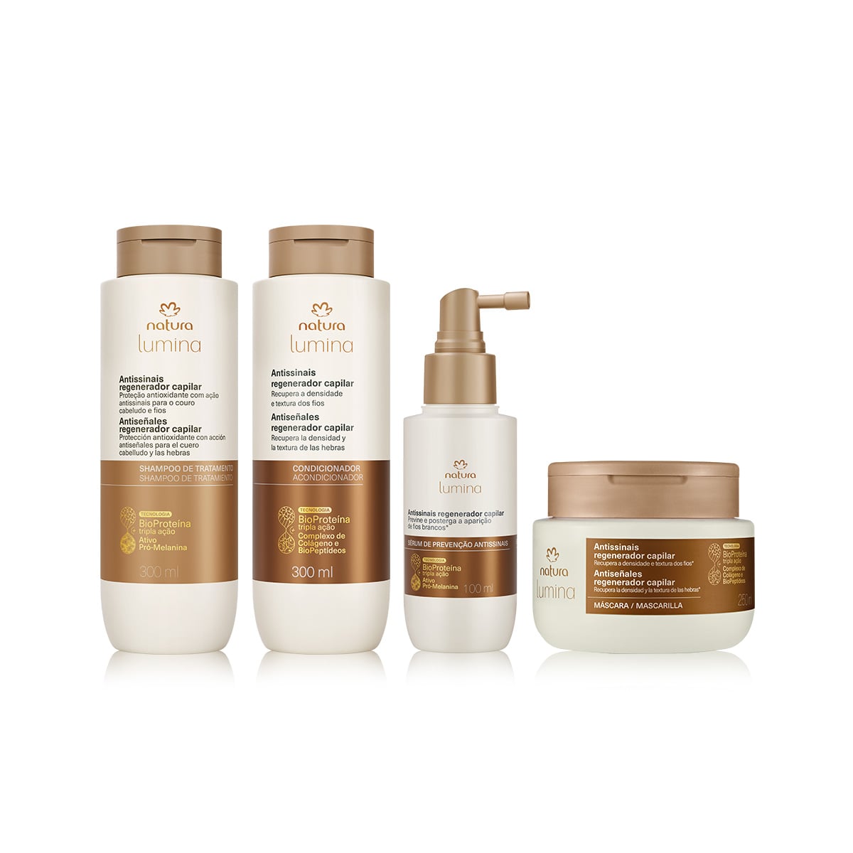 Kit Shampoo, Acondicionador, Máscara y Sérum Lumina Antiseñales Regenerador Capilar