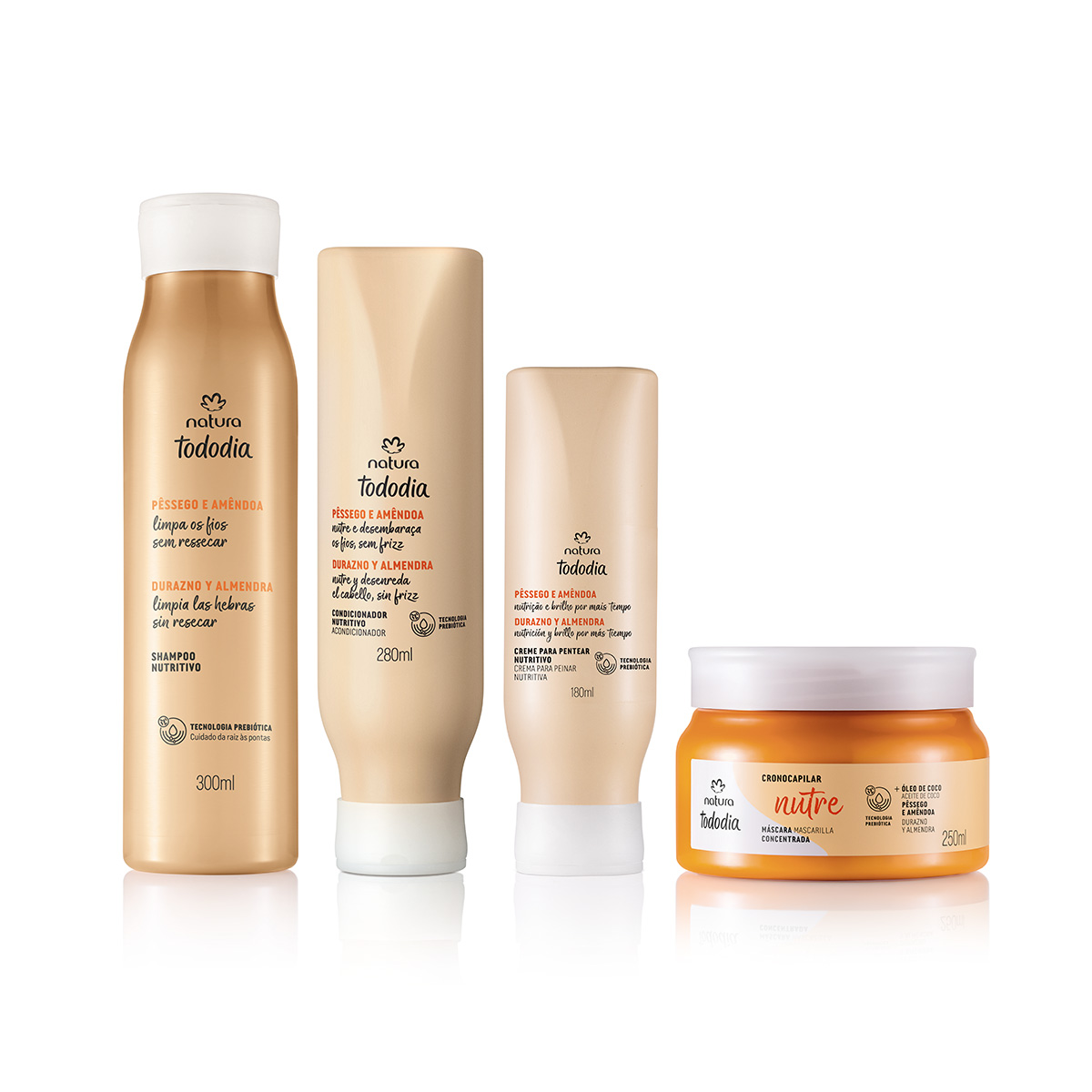 Kit Shampoo, Acondicionador, Mascarilla y Crema para Peinar Tododia Nutrición Durazno y Almendras