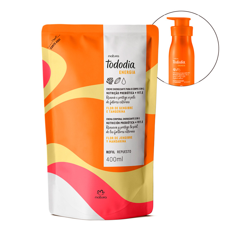 Repuesto crema corporal energizante 2 en 1 Tododia flor de jengibre y mandarina