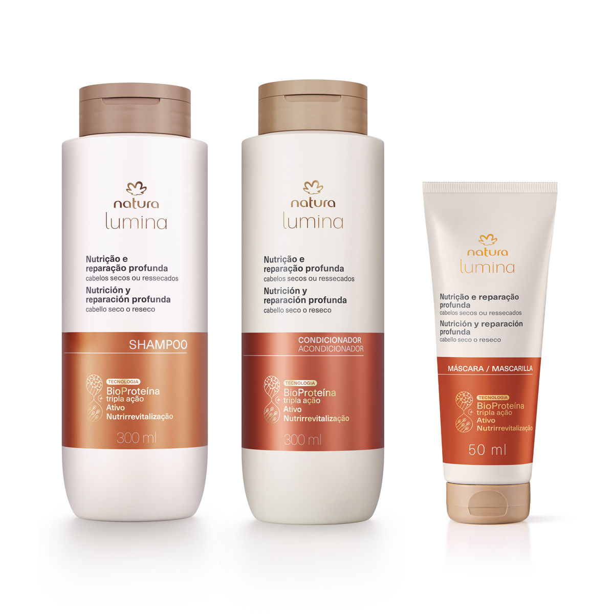Kit Lumina Nutrición y Reparación Shampoo, Acondicionador y Máscara