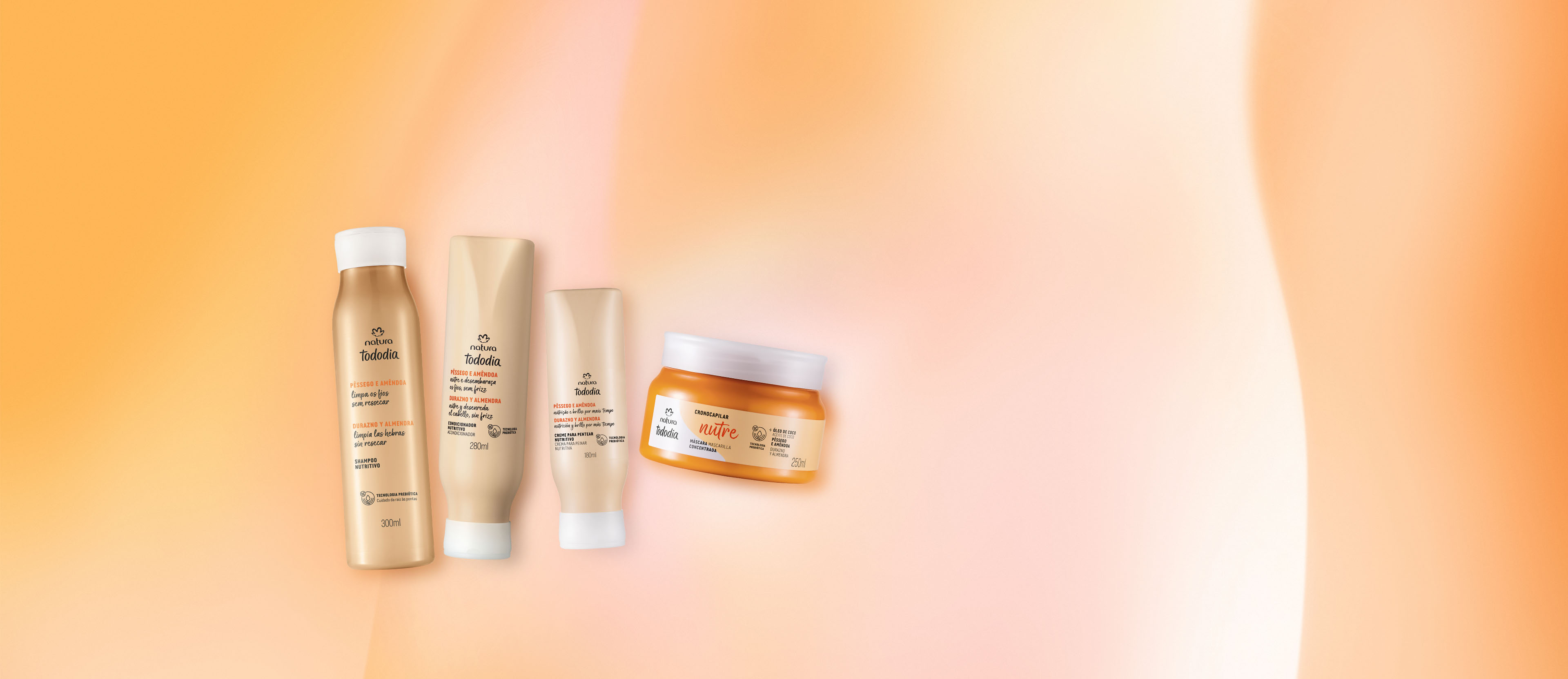 Kit Shampoo, Acondicionador, Mascarilla y Crema para Peinar Tododia Nutrición Durazno y Almendras