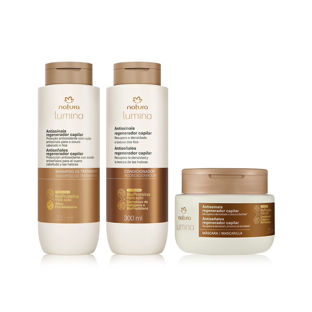 Kit Shampoo, Acondicionador y Máscara Lumina Antiseñales Regenerador Capilar