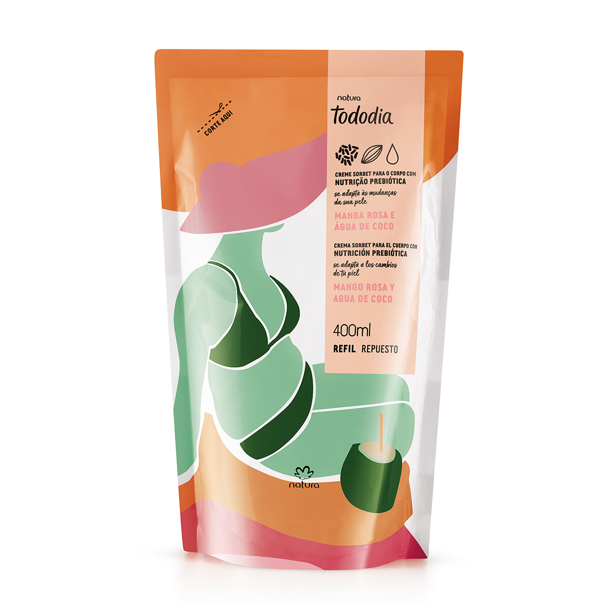 Repuesto crema nutritiva corporal Tododia Mango rosa y agua de coco