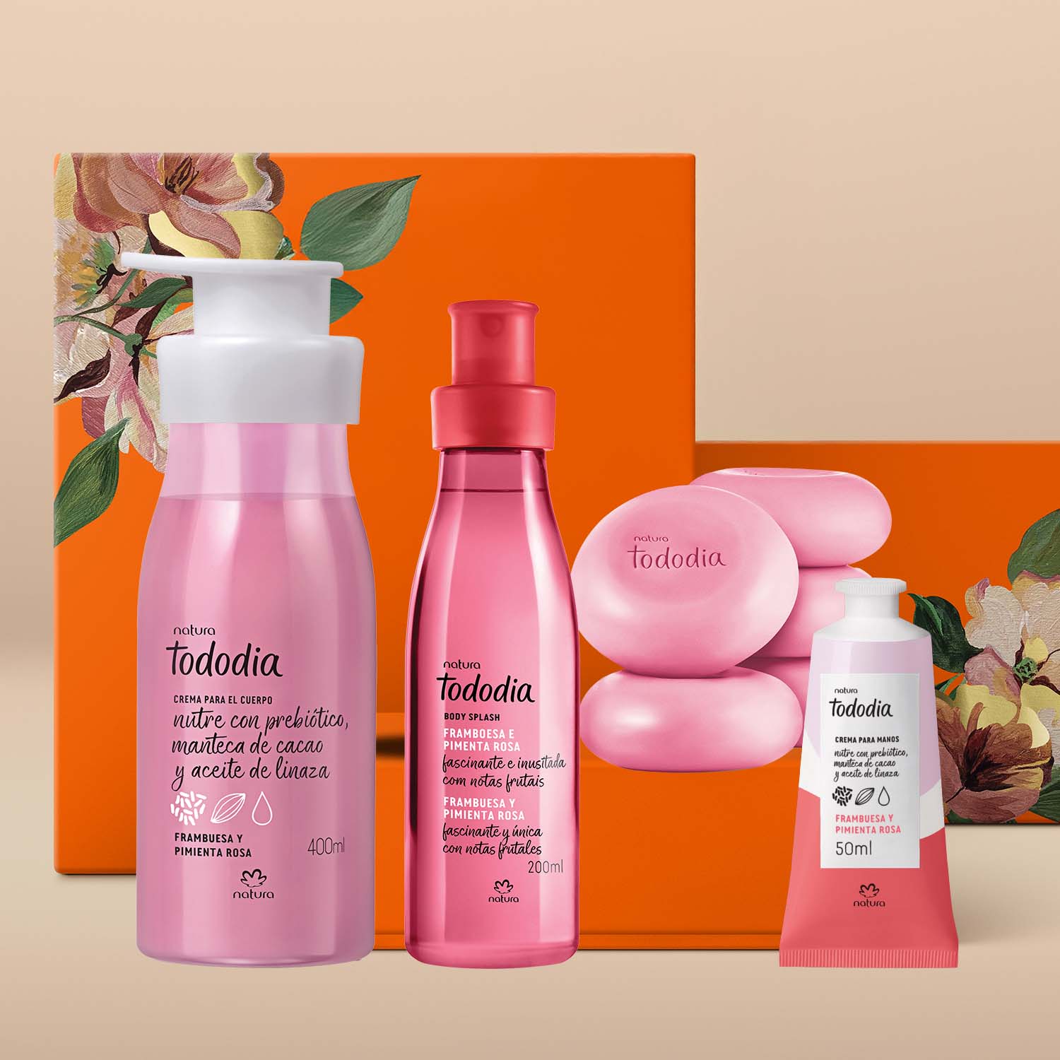 Regalo Madres Tododia Frambuesa y Pimienta Rosa (1 crema corporal + 1 crema de manos + 1 body splash + jabones)
