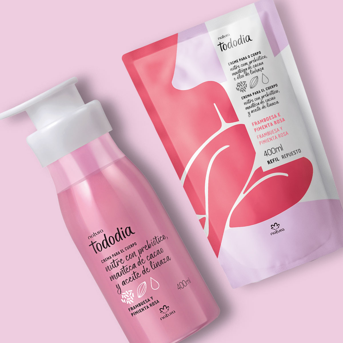 Kit Hidratante Corporal con Repuesto Tododia Frambuesa y Pimienta Rosa