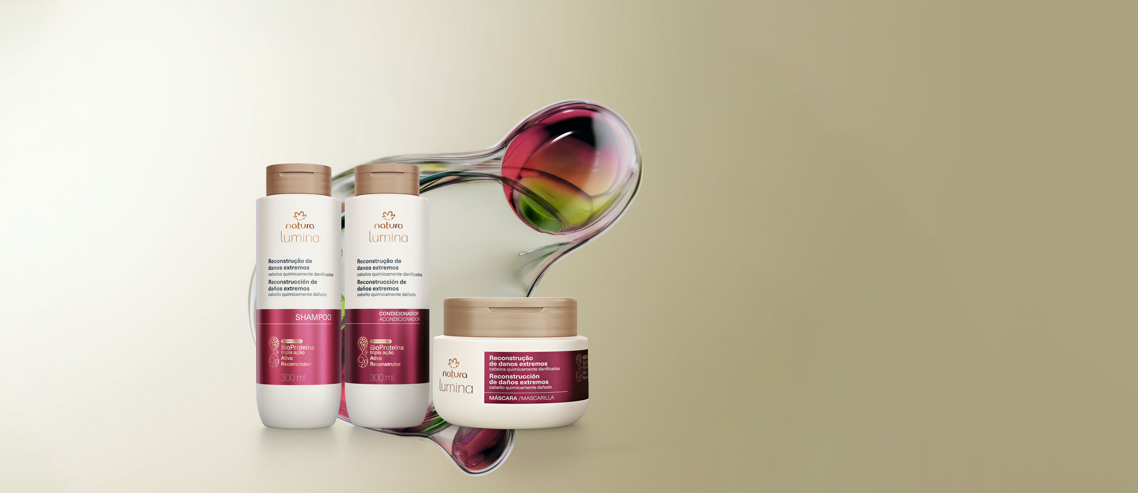 Kit Shampoo, Acondicionador y Máscara Lumina Reconstrucción de Daños Extremos