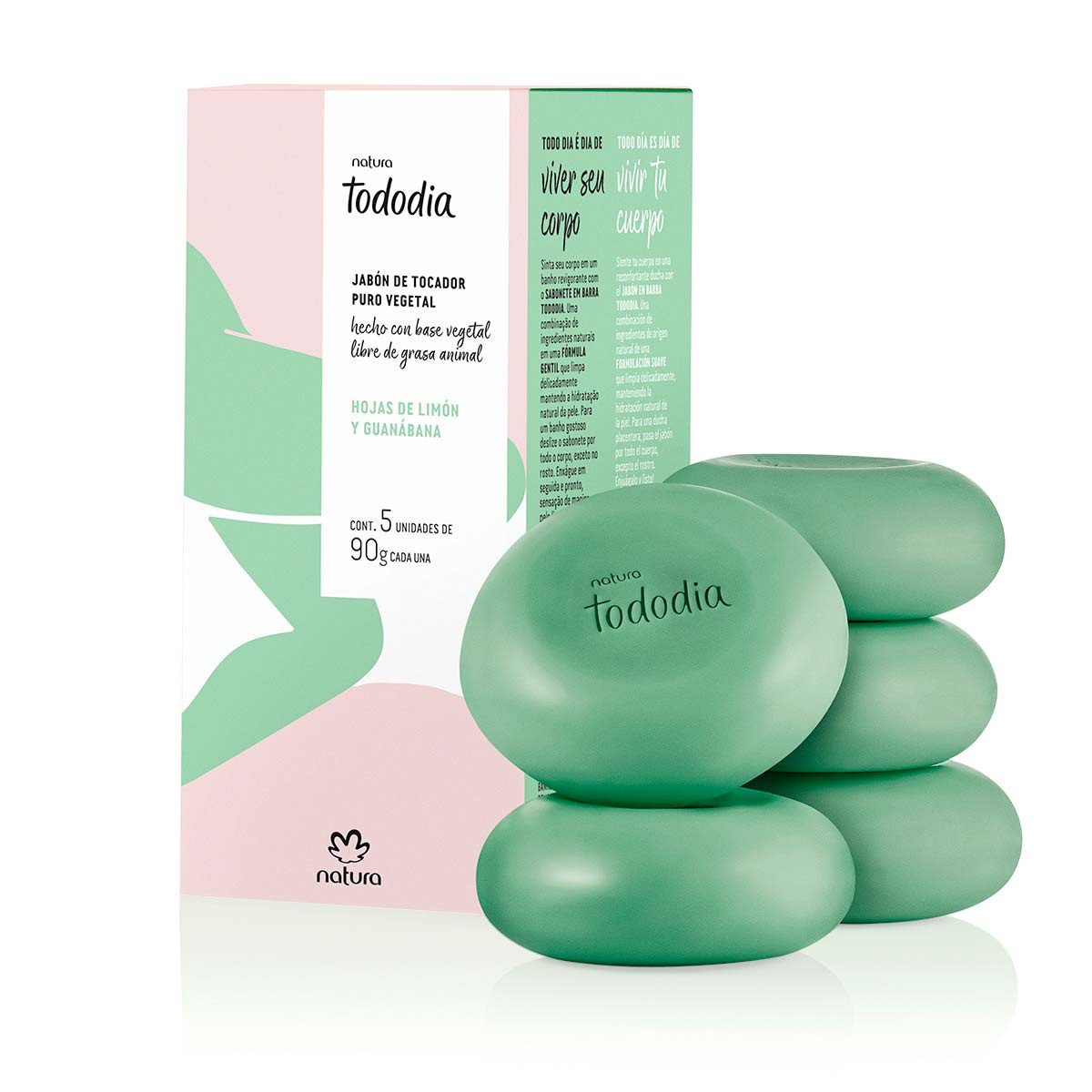 Tododia Jabones en barra puro vegetal hojas de limón y guanábana 5 unidades de 90 g cada uno