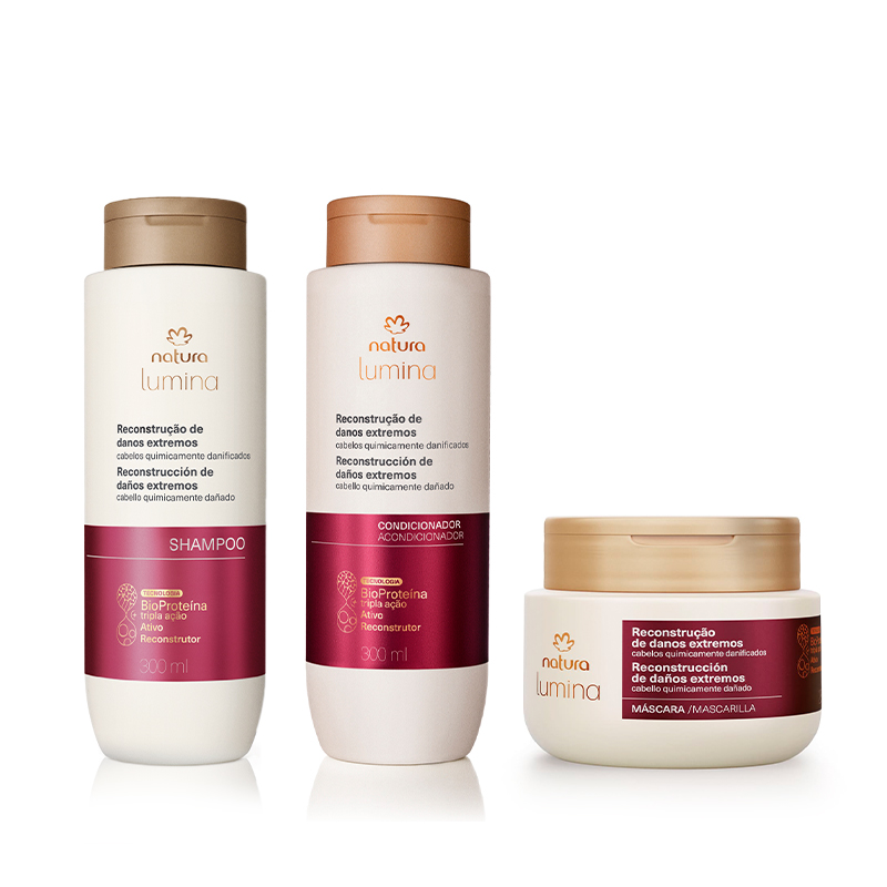 Kit Shampoo, Acondicionador y Mascarilla Lumina Reconstrucción de Daños Extremos