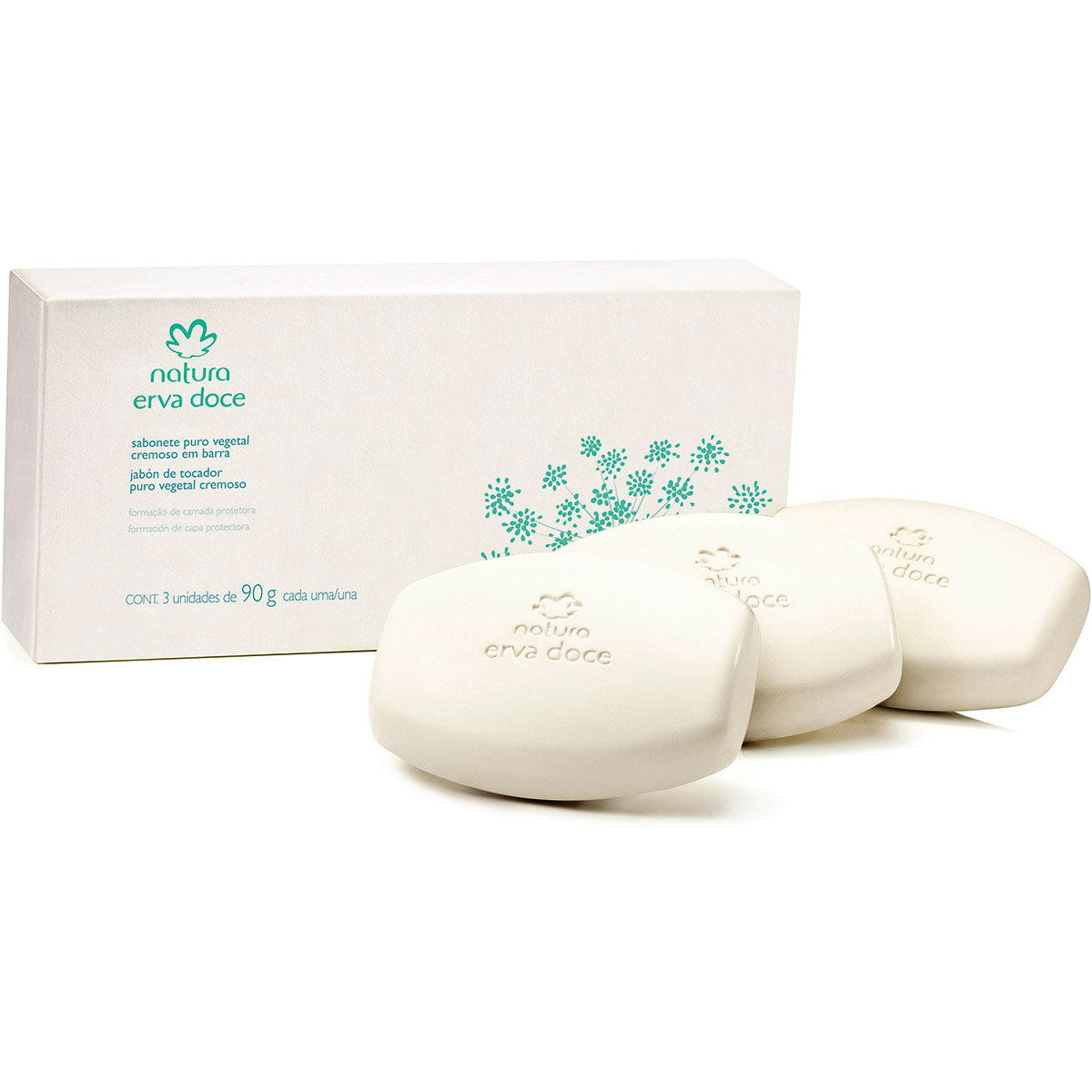 Erva Doce Jabones puro vegetal cremosos en barra Caja con 3 jabones de 90 g cada uno