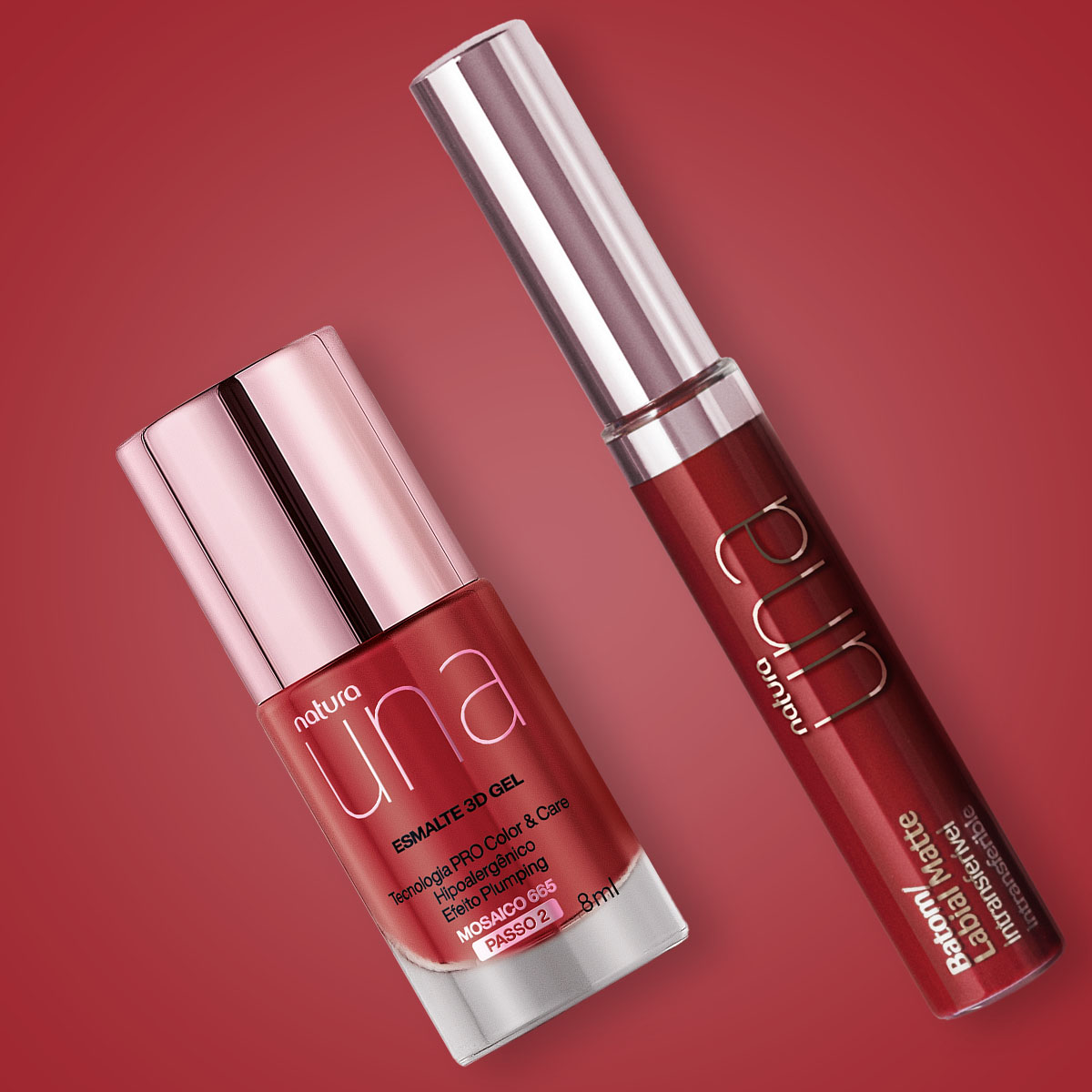 Regalo Natura Una Esmalte y Labial Rojo