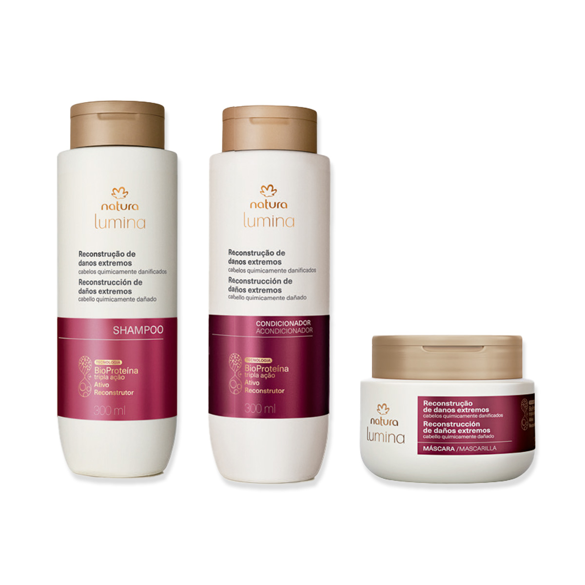 Kit Shampoo, Acondicionador y Máscara Lumina Reconstrucción de Daños Extremos