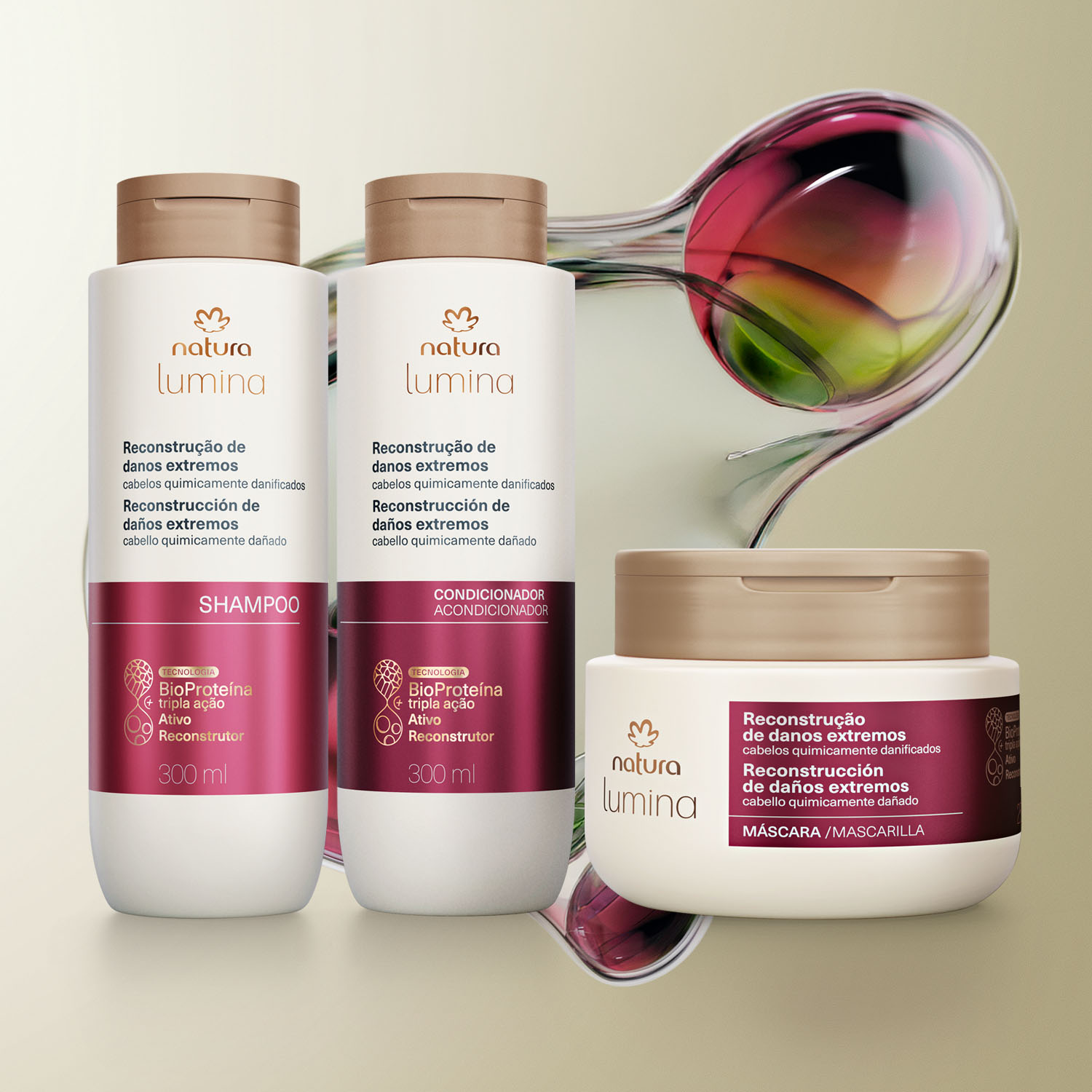 Kit Shampoo, Acondicionador y Máscara Lumina Reconstrucción de Daños Extremos