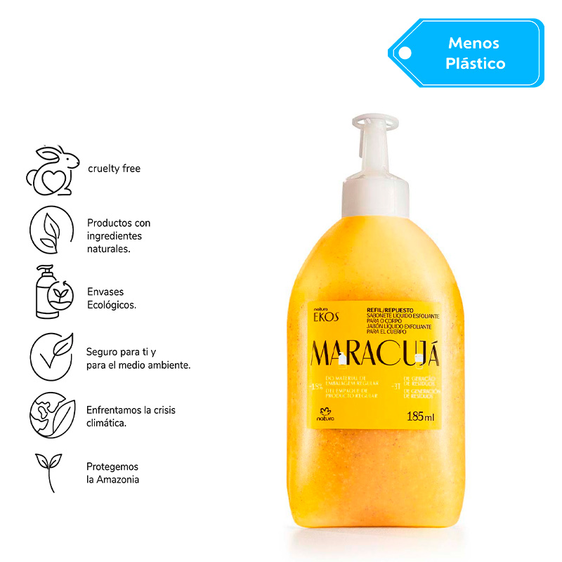 Repuesto Ekos Jabón líquido exfoliante corporal maracuyá 185 ml
