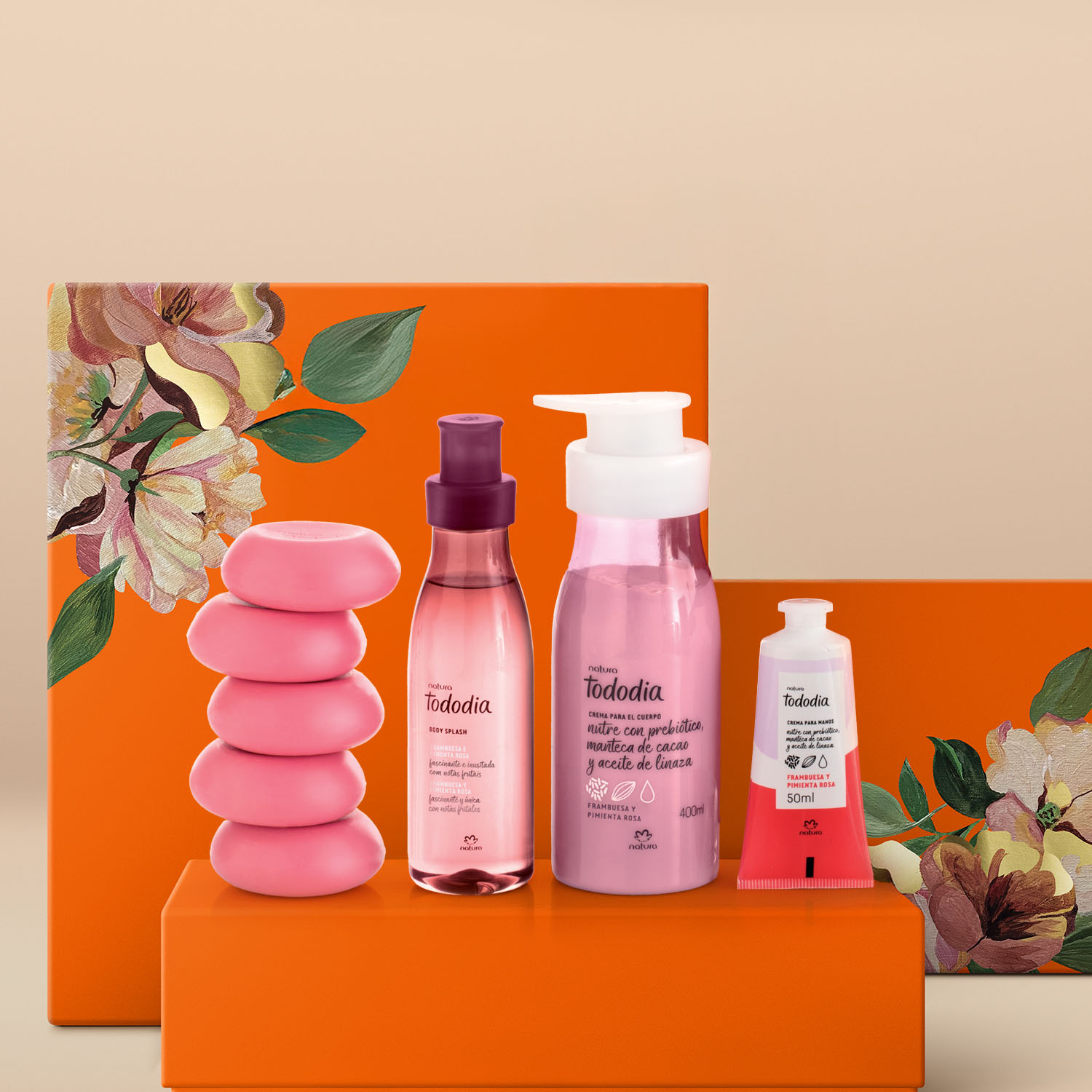Regalo Madres Tododia Frambuesa y Pimienta Rosa (1 crema corporal + 1 crema de manos + 1 body splash + 2 jabones)