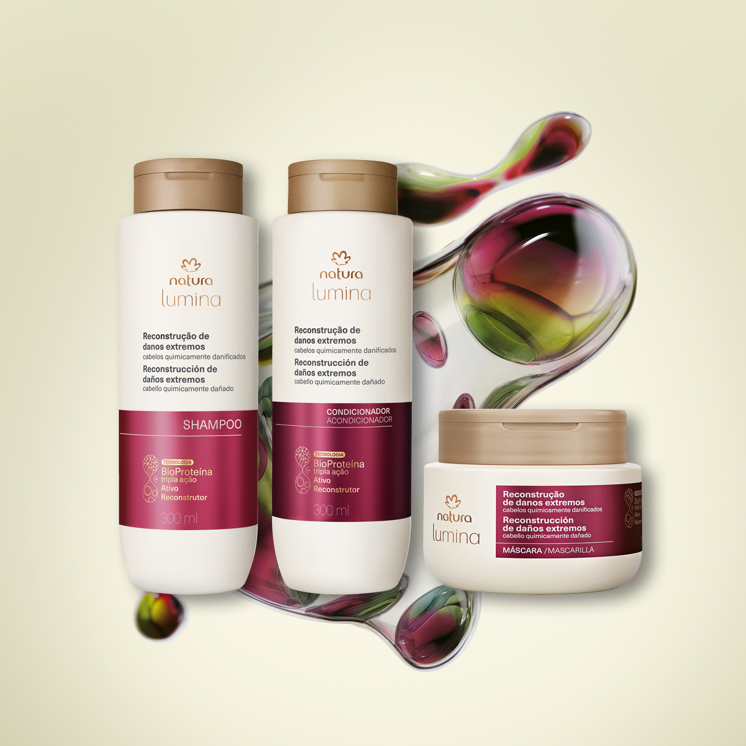Kit Shampoo, Acondicionador y Mascarilla Lumina Reconstrucción de Daños Extremos