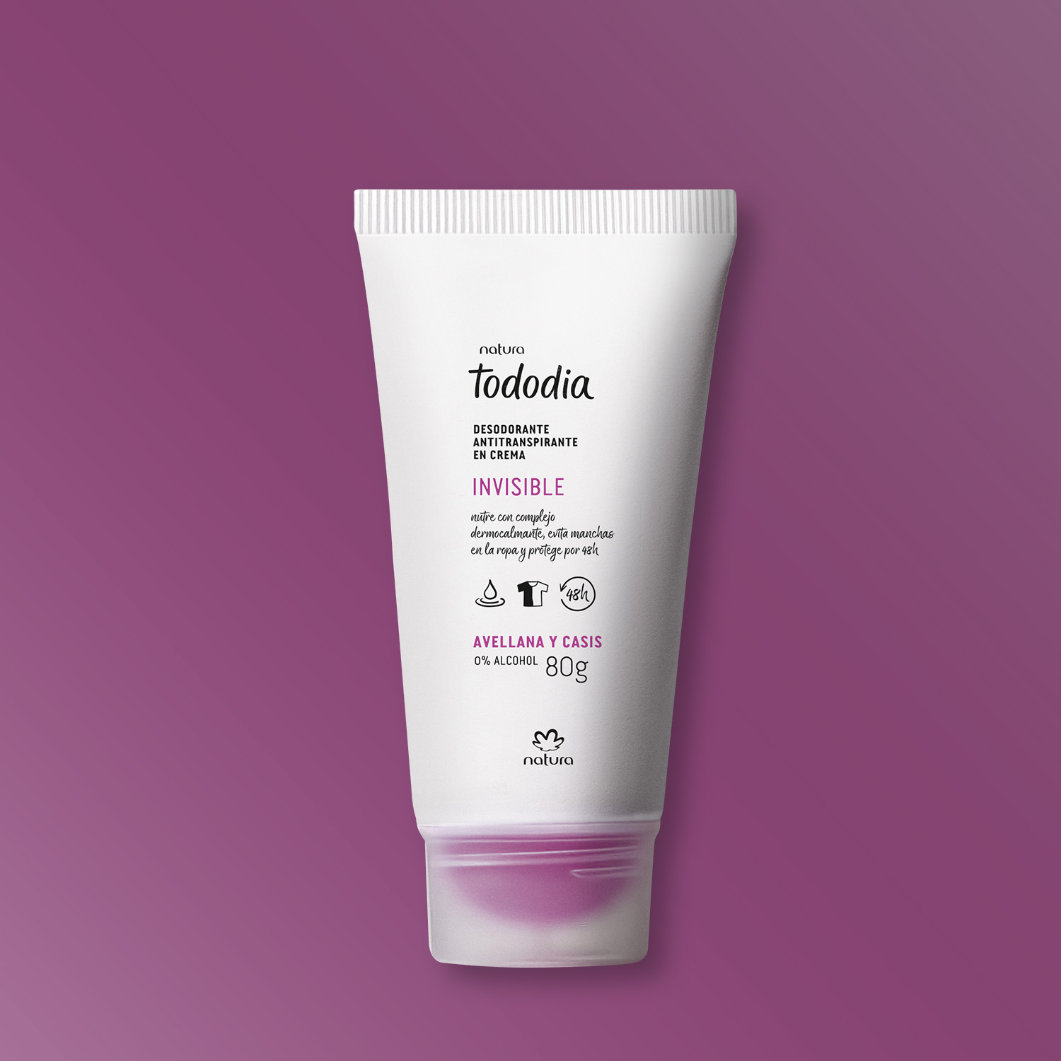 Desodorante antitraspirante en crema invisible avellana y casis