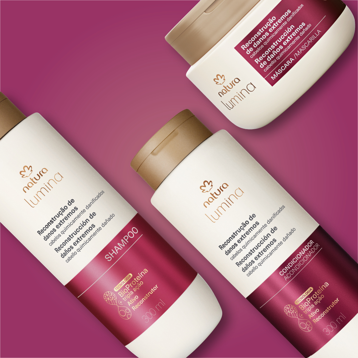 Kit Shampoo, Acondicionador y Mascarilla Lumina Reconstrucción de Daños Extremos