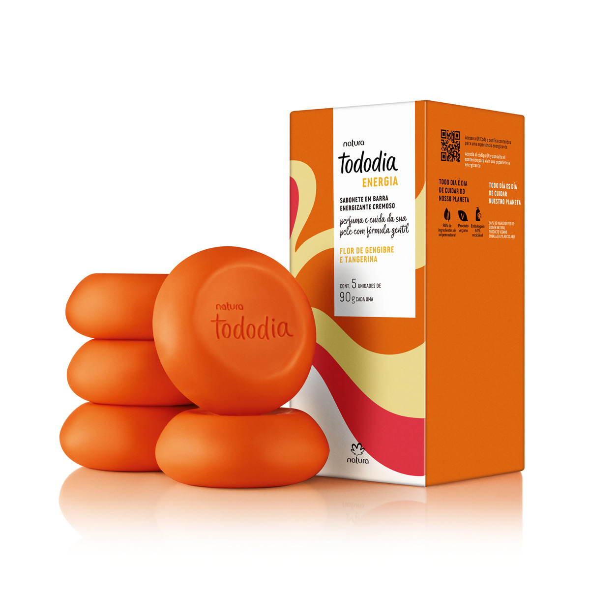 Tododia Jabones en barra puro vegetal flor de jengibre y mandarina Caja con 5 unidades de 90 g c/u